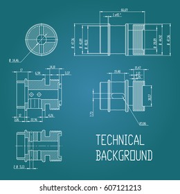 Engineering drawing. Modern mechanics blueprints. Vector technology background. Green modern wallpapers