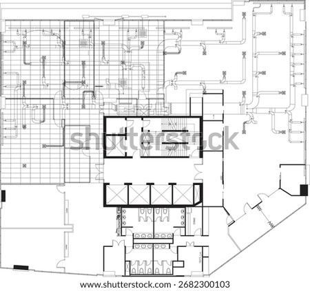 “Vector Engineering Drawing of Office Air Conditioning and Duct Layout Design for Workspace”