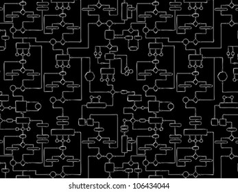 Engineering drawing on the blackboard - the scheme of technological process