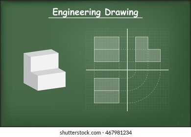 Engineering drawing on green chalkboard vector