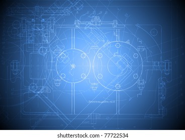 The Engineering Drawing Of A Reducer On Blue Background. Eps 10 Vector Blueprint