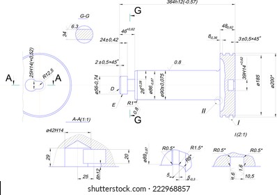 Engineering drawing of steel bush. Vector format