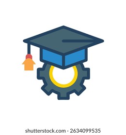 Icono de Educación de ingeniería que combina la tapa de graduación con el símbolo del engranaje