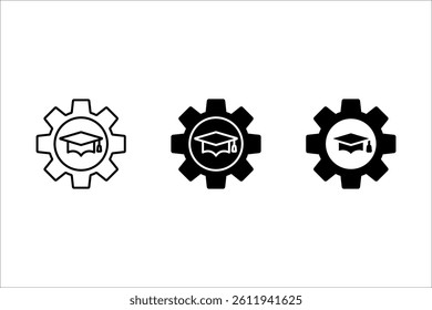 Engineering education line icon. linear style sign for mobile concept and web design. Graduation hat and gear outline vector icon. Symbol, logo illustration. Vector graphics