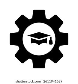 Engineering education line icon. linear style sign for mobile concept and web design. Graduation hat and gear outline vector icon. Symbol, logo illustration. Vector graphics