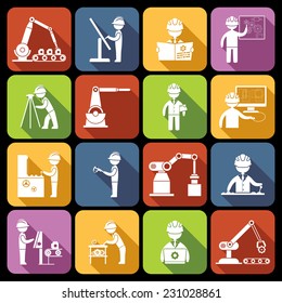 Engineering equipment technician person with work tools and gadgets white icons set isolated vector illustration