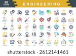 The Engineering flat icon set defines key drivers of technical success such as innovation, problem solving, and precision, ideal for design processes, system development, and industrial applications.