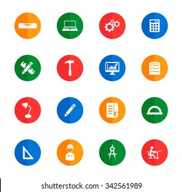Engineering flat icons for media