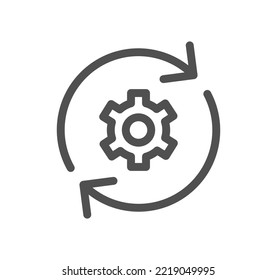 Diseño y contorno de icono de engranajes y vector lineal.
