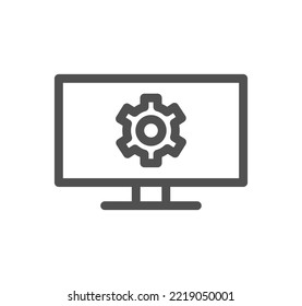 Diseño y contorno de icono de engranajes y vector lineal.
