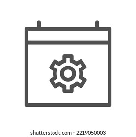 Diseño y contorno de icono de engranajes y vector lineal.
