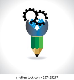 engineering gear idea concept with pencil hand