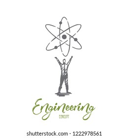 Engineering, gear, industry, technology, worker concept. Hand drawn engineer and system symbol concept sketch. Isolated vector illustration.