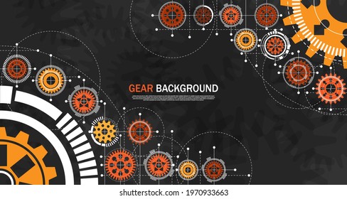 Engineering gear Orange on black background With technology-style network EP.5.Used to decorate on message boards, advertising boards, publications and other works