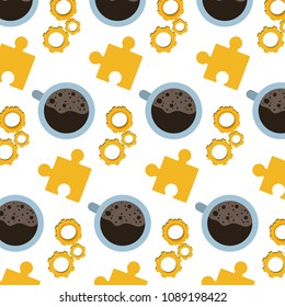 engineering gear with puzzle and coffee cup background