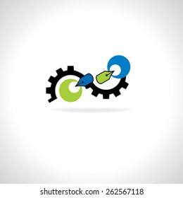 engineering gears with pen nib concept idea 