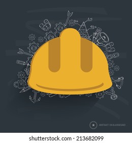 Engineering hat design on blackboard background,clean vector