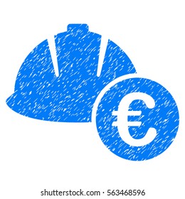 Engineering Helmet And Euro grainy textured icon for overlay watermark stamps. Flat symbol with scratched texture. Dotted vector blue ink rubber seal stamp with grunge design on a white background.