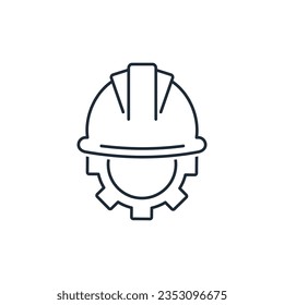Engineering helmet and gear. Technical support of a specialist. Vector linear icon isolated on white background.