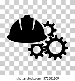 Engineering Helmet And Gears icon. Vector illustration style is flat iconic symbol, black color, transparent background. Designed for web and software interfaces.