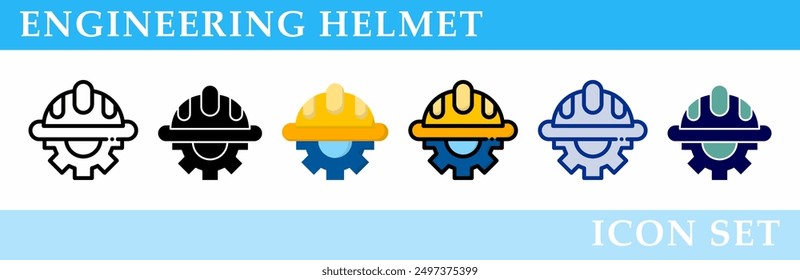 Engineering helmet icons set. 6 Various styles. For sign, symbol, element, presentation, infographic or web graphics. Vector Illustration.
