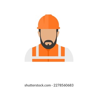 Engineering, helmet,  safety vest, construction worker icon. Building contractor, builder person or technician with safety gear. Profession, construction and building  vector design and illustration.
