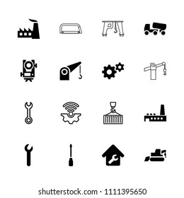 Engineering icon. collection of 16 engineering filled and outline icons such as level equipment, factory, gear, excavator. editable engineering icons for web and mobile.