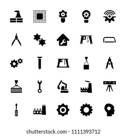 Engineering icon. collection of 25 engineering filled icons such as gear, factory, wrench, screwdriver, excavator, compass. editable engineering icons for web and mobile.