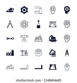 Engineering icon. collection of 25 engineering filled and outline icons such as excavator, cargo crane, gear, gear in head. editable engineering icons for web and mobile.