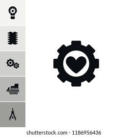 Engineering icon. collection of 6 engineering filled icons such as cpu, compass, heart in gear, gear keyhole, cargo crane. editable engineering icons for web and mobile.