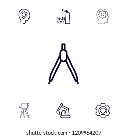 Engineering icon. collection of 7 engineering outline icons such as excavator, compass, heart in gear, gear in head, factory. editable engineering icons for web and mobile.