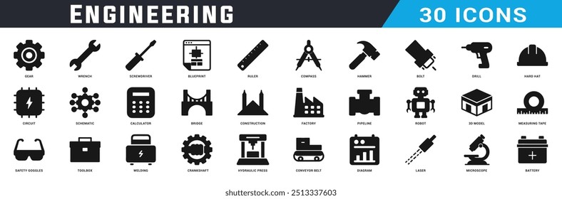 Engineering icon design set, Engineering black fill icons pack