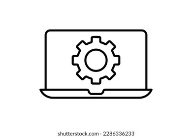 Engineering icon illustration. Laptop with gear. icon related to industry. Line icon style. Simple vector design editable
