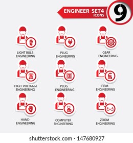Engineering icon set 4,Red version,vector