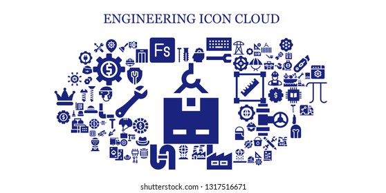 engineering icon set. 93 filled engineering icons.  Collection Of - Crane, Screw, Settings, Fuse, Setting, Configuration, Industry, Factory, Hologram, Pipe, Plunger, Worker, Tools