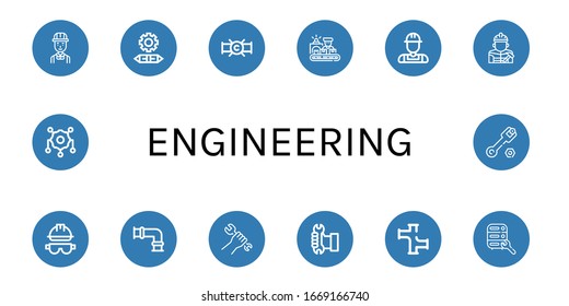 engineering icon set. Collection of Engineer, Engineering, Pipe, Worker, Plumber, Builder, Helmet, Wrench, Maintenance, Gear icons