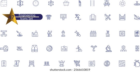 Engineering icon set. Containing blueprint, engineer, tools, construction,