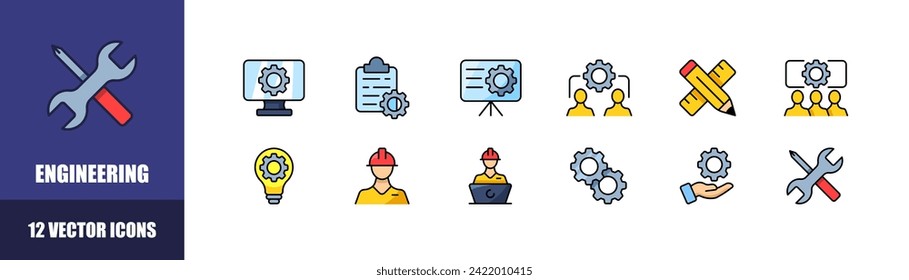 Juego de iconos de ingeniería. Estilo plano. Iconos del vector