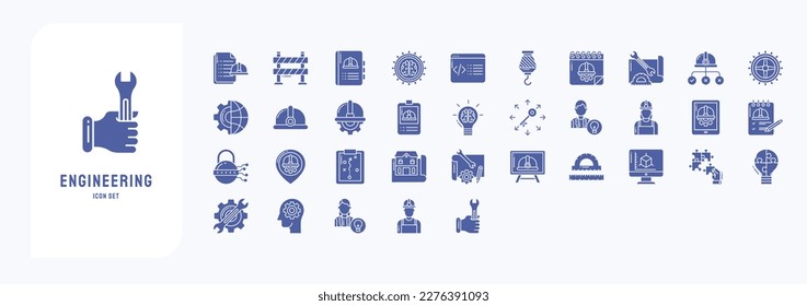 Juego de iconos de ingeniería, incluidos iconos como Analytics, Book, Coding, Document y más