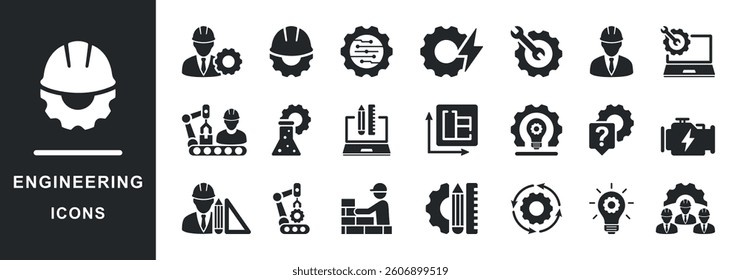 Engineering icon set. Manufacturing and machinery icon collection.