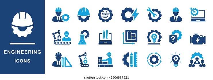 Engineering icon set. Manufacturing and machinery icon collection.