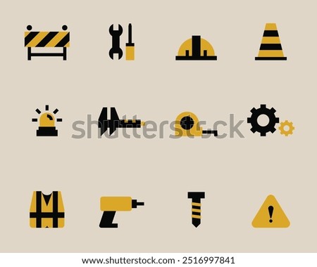 Engineering icon. Set of mechanical, engineer, tools, construction, gear, wrench, Solid vector icon,Solid icon collection. Vector illustration.