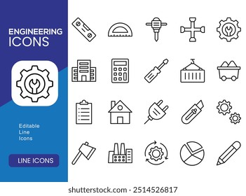 Engineering icon. Set of mechanical, gear, wrench, technology, robot arm, construction, engineer icons. Solid vector icon