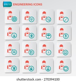 Engineering icon set on clean buttons
