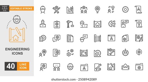 Engineering icon set. Planning, architect, assistance and more line icon.