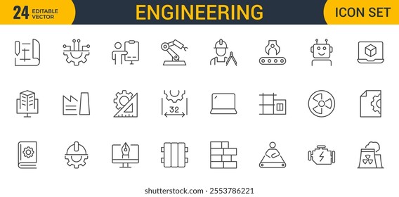 Engineering Icon Set: Precision-crafted icons for mechanical, civil, electrical, and software engineering projects.