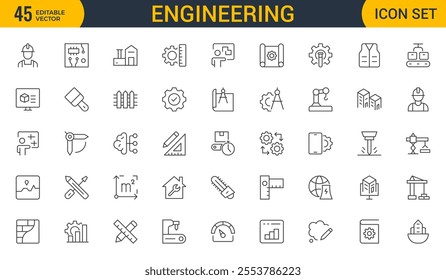 Engineering Icon Set: Precision-crafted icons for mechanical, civil, electrical, and software engineering projects.