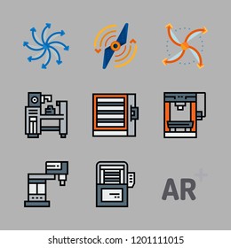 engineering icon set. vector set about augmented reality, airscrew and industrial robot icons set.