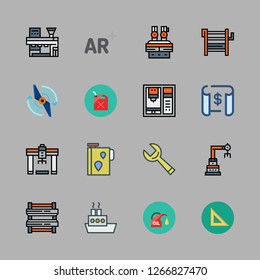engineering icon set. vector set about set square, augmented reality, industrial robot and oil platform icons set.