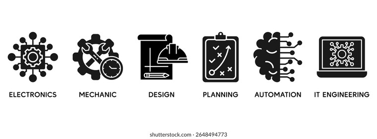 Engineering icon set vector illustration concept relate to electronics, mechanic, design, planning, automation and it engineering